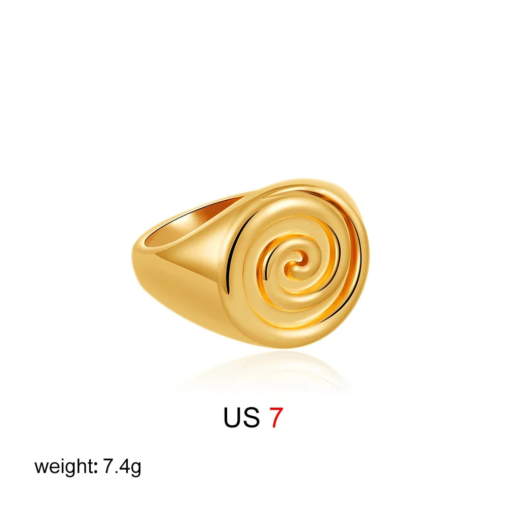 18K Gold Plated 316L Stainless Steel Seashell Scallop Chunky Ring Retro Jewelry