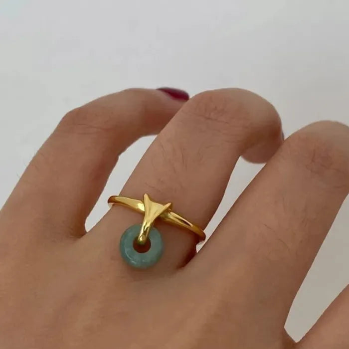 Classic Geometric Green Circular Resin Ring for Women Copper Fashion Jewelry