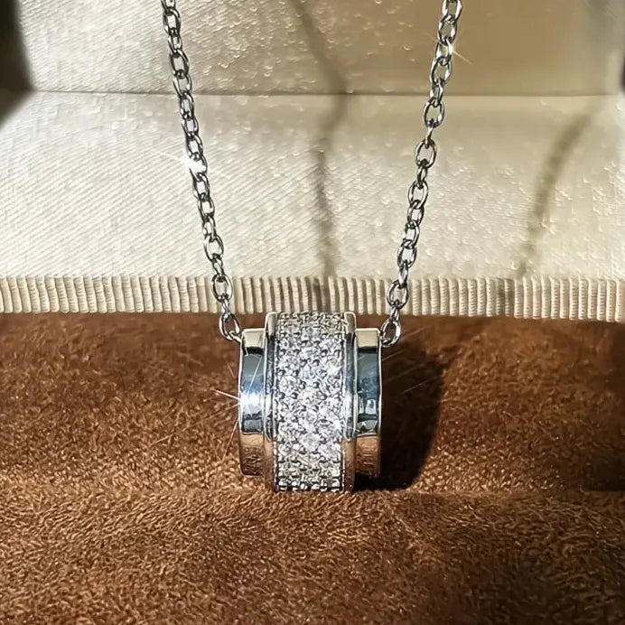 Rotatable Cubic Zirconia Bead Pendant Necklace for Women Wedding Party
