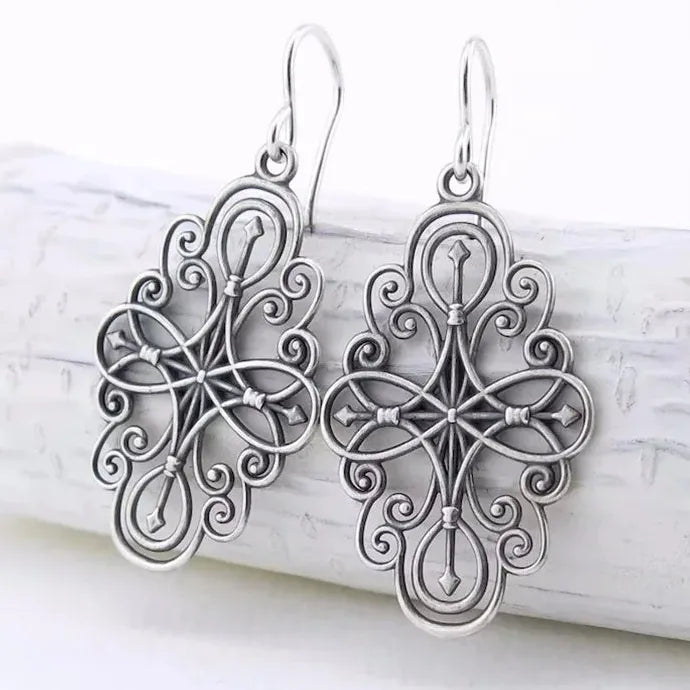 Minimalist Silver Metal Geometric Hollow Carving Dangle Earrings for Women Vintage Jewelry