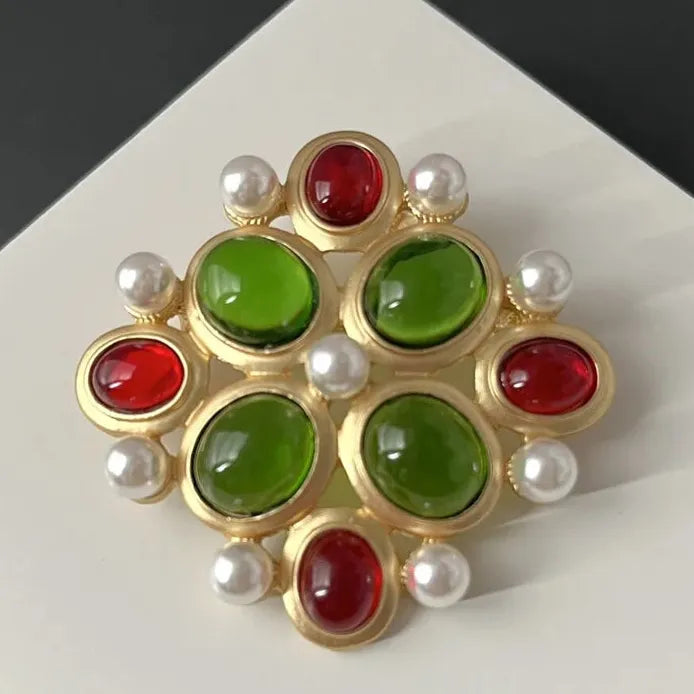 Vintage Agate Gem Resin Pearl Elegant Brooch Pin for Women