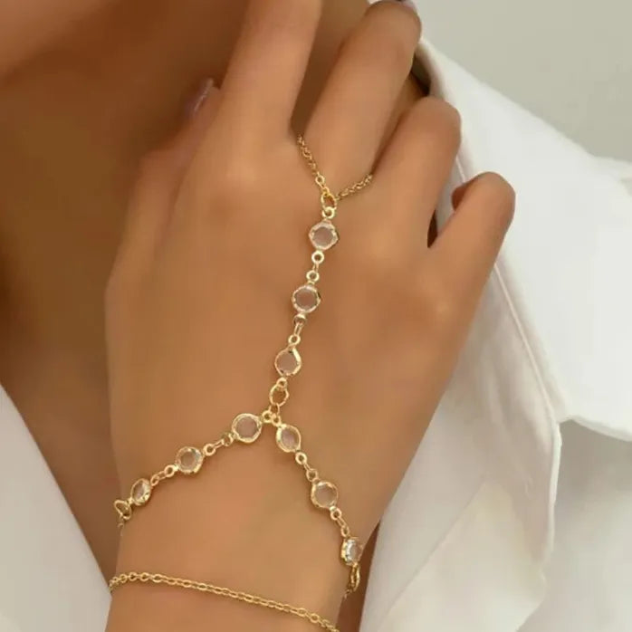 Vintage White Rhinestone Geometric Crystal Finger Bracelet for Women Gift