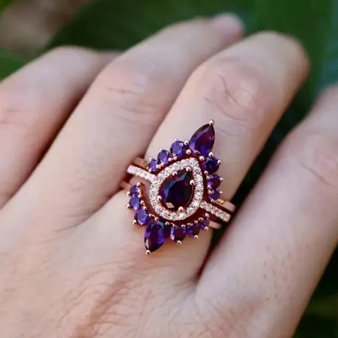 Luxury Cubic Zirconia Women's Ring Set Three Piece Zinc Alloy Fashion Jewelry Gift