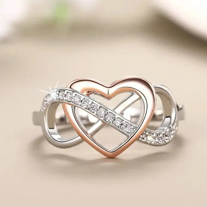 Heart Infinity Brass Ring with Cubic Zirconia for Women Wedding Jewelry
