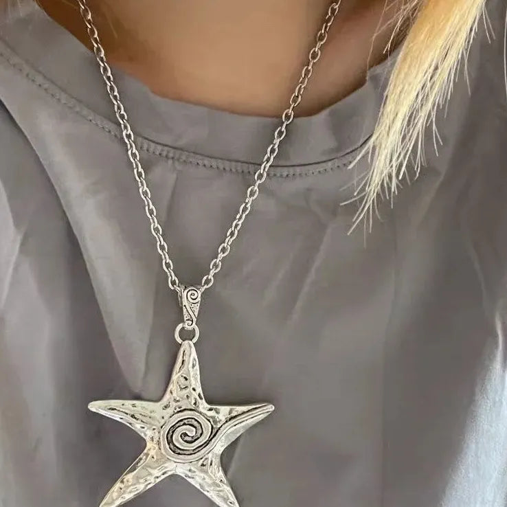 Blue Large Starfish Pendant Necklace for Women Romantic Holiday Jewelry
