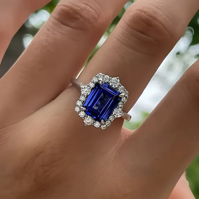 Geometric Blue Cubic Zirconia Women's Wedding Engagement Ring Stylish Design