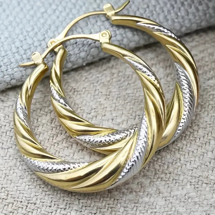 Two-Tone Geometric Metal Hoop Earrings for Women Wedding Party Gift
