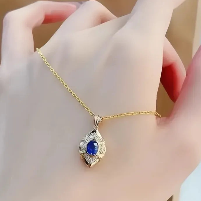 Elegant Blue Cubic Zirconia Gold Color Geometric Pendant Necklace for Women