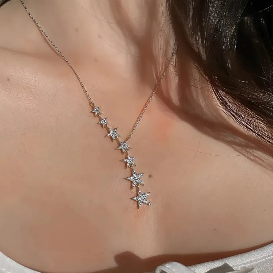 Women’s Geometric Star Pendant Necklace with Shiny CZ Inlay Gift