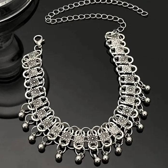 Silver Tassel Small Bells Necklace Choker for Women Men Punk Jewelry