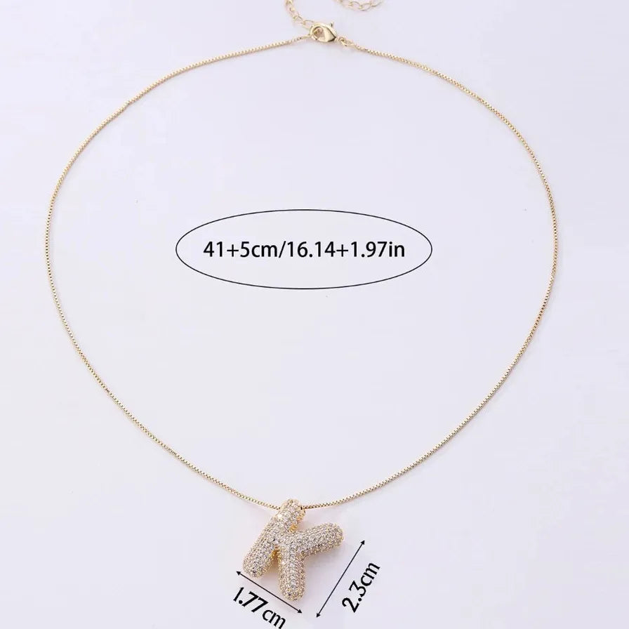 2026 Stainless Steel Bubble Letter A-Z Necklace Cubic Zirconia Pendant Women Girls