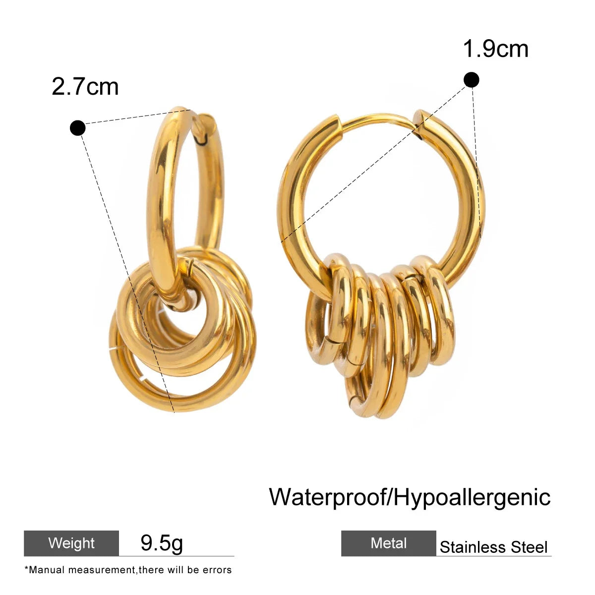Waterproof C Shape Hoop Earrings for Women Stainless Steel Gold Plated Rings