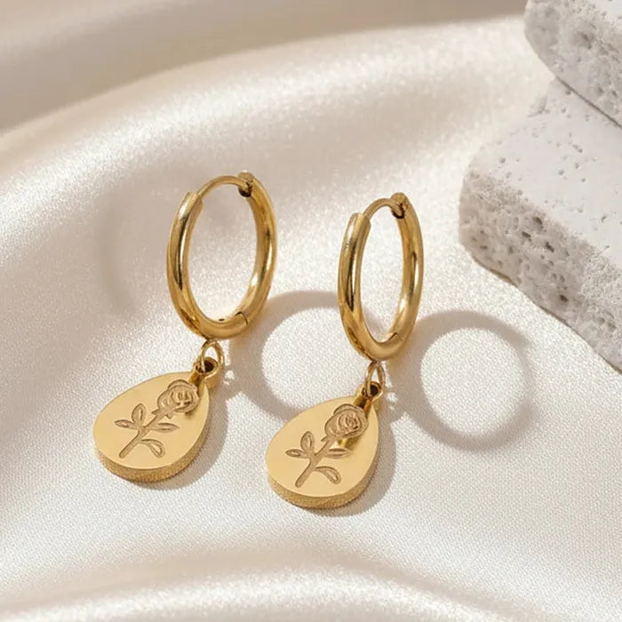 Stainless Steel Teardrop Rose Drop Earrings Romantic Dangle Gift
