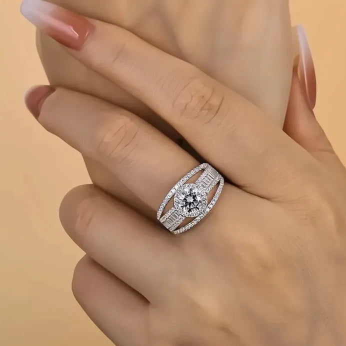 Elegant Silver Color CZ Bridal Wedding Engagement Band Ring