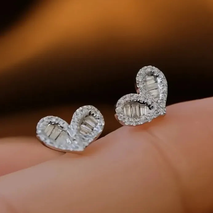 Geometric Heart Cubic Zirconia Stud Earrings Lightweight for Daily Wear