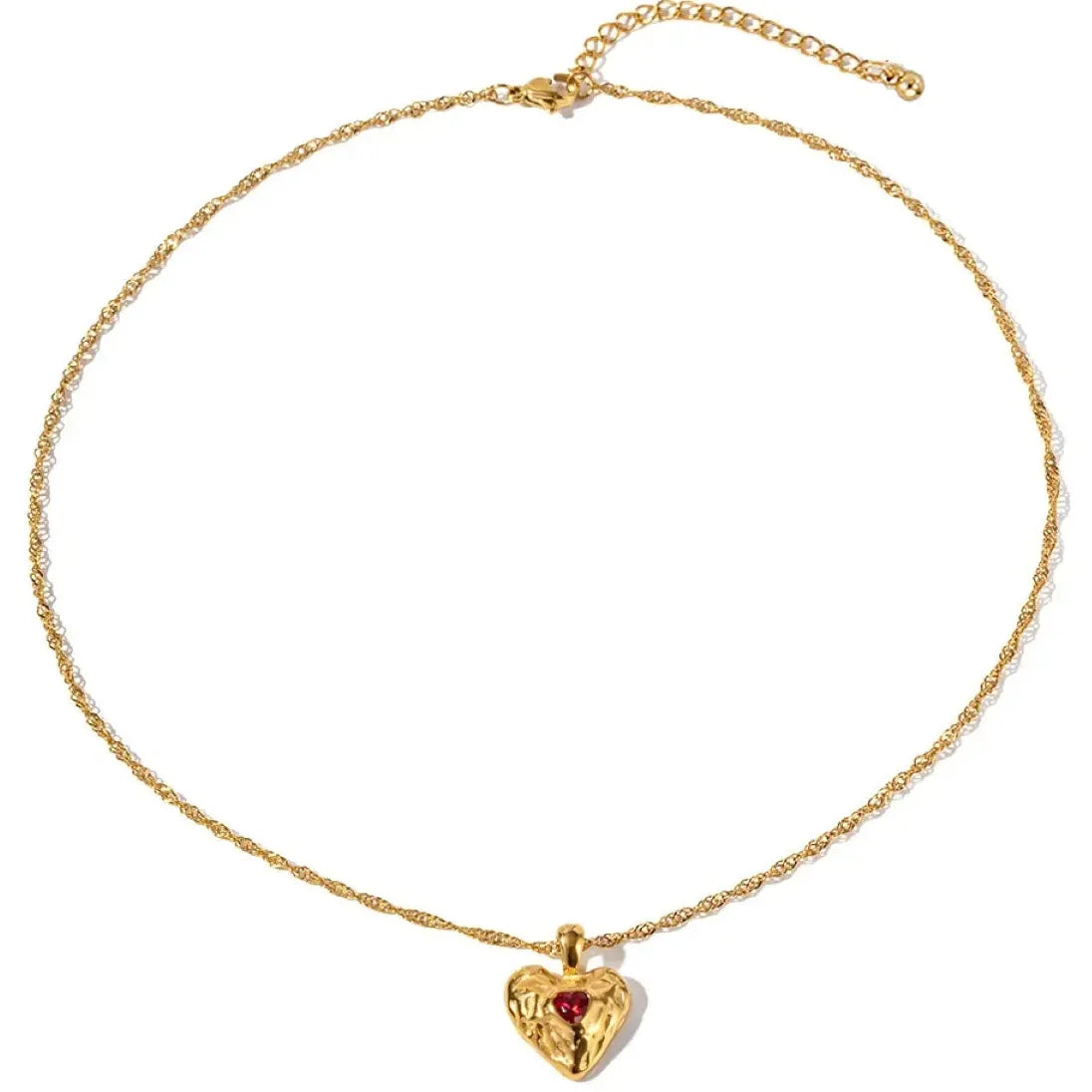 Gold Plated Ribbed Love Heart Pendant Crystal Choker Necklace Women Jewelry Waterproof Stainless Steel