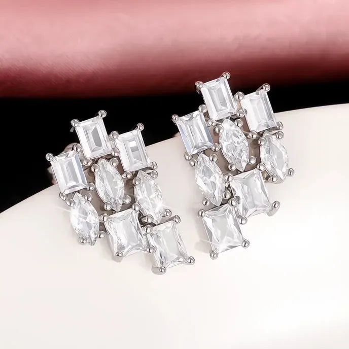 Geometric Cubic Zirconia Stud Earrings for Women Oval Square Pear Shape Fashion Jewelry