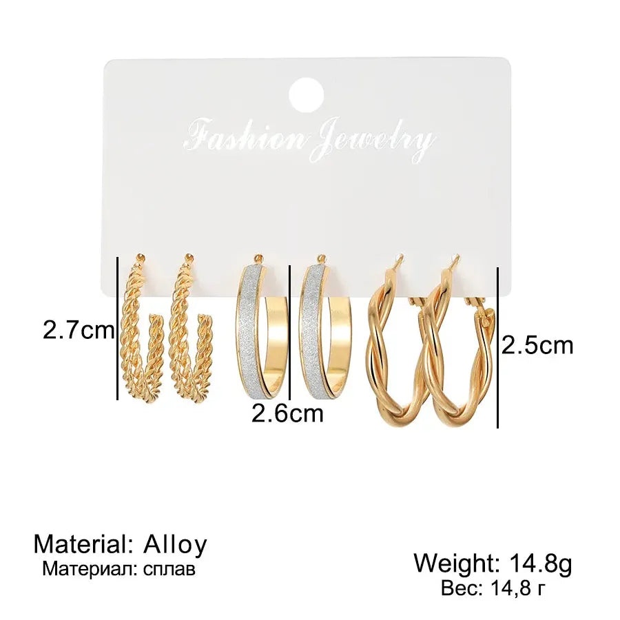 Vintage Geometric Twist Drop Hoop Earrings Set Zinc Alloy Jewelry Gifts