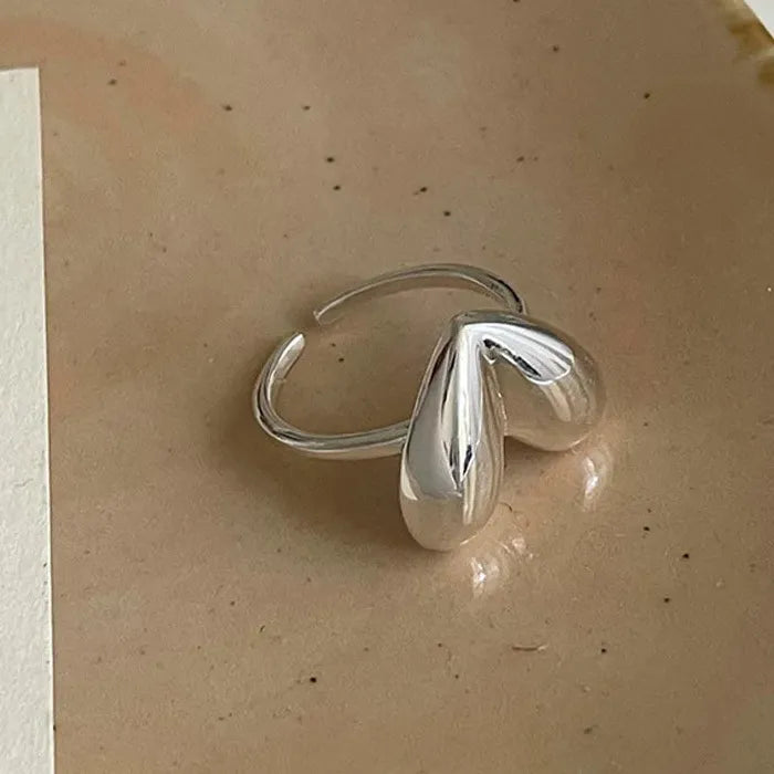 Elegant Silver Heart Ring for Women Girls Korea Fashion Jewelry Romantic Gift