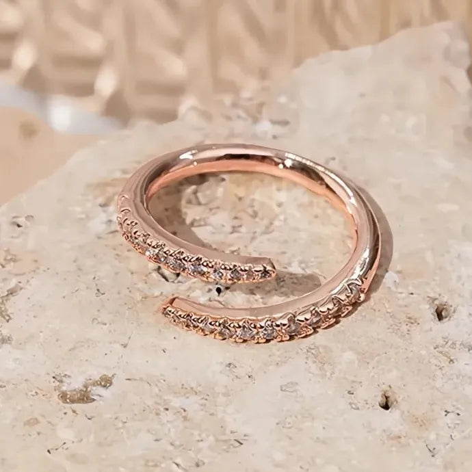Stylish Women’s Opening Ring with Shiny Cubic Zirconia Brass Jewelry