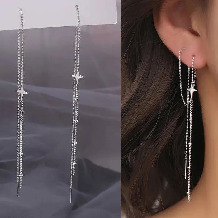 Zinc Alloy Long Tassel Star Ear Line Drop Earrings for Women