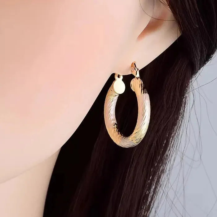 Fashion Brass Tricolor Circle Hoop Earrings for Women Copper Metal Jewelry