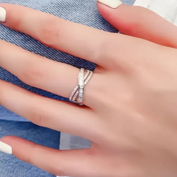 Silver Cubic Zirconia Geometric Wedding Ring for Women Bridal Jewelry