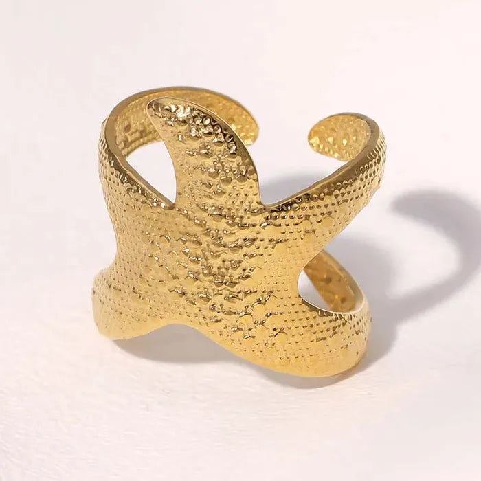 Adjustable Gold Stainless Steel Starfish Ring for Women Beach Jewelry