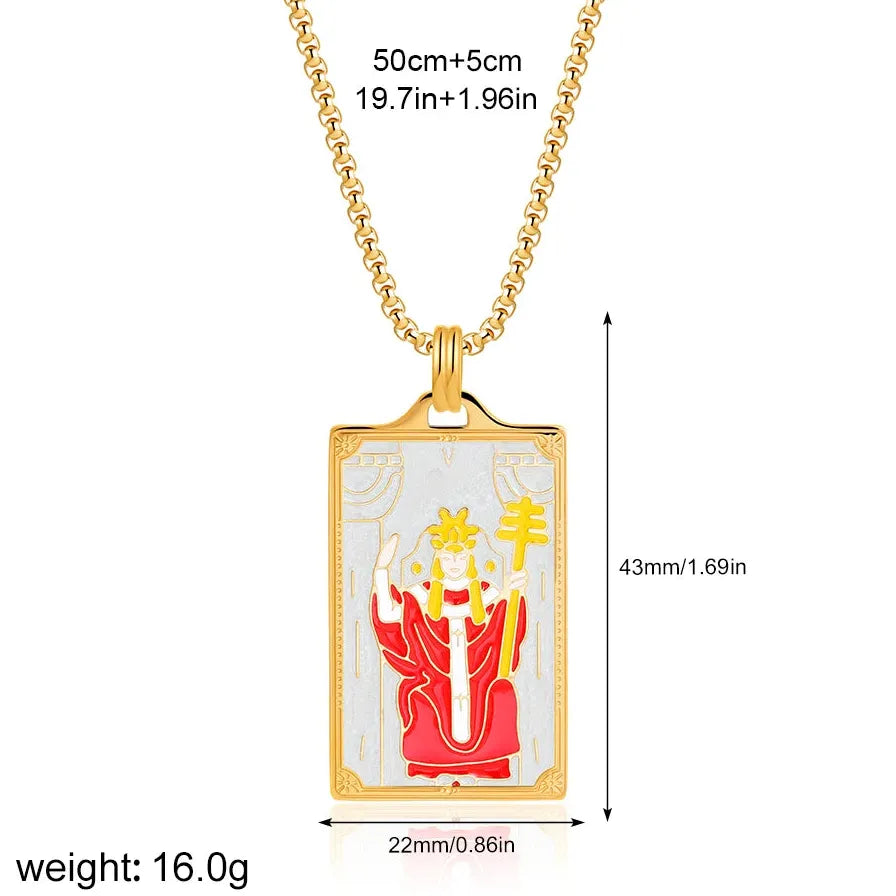 Vintage Gold Plated Stainless Steel Tarot Card Pendant Necklace for Women Punk