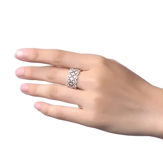 Women’s Two Tone Brass Hip Hop Rock Rings with Cubic Zirconia Hollow Leaf Design Party Jewelry