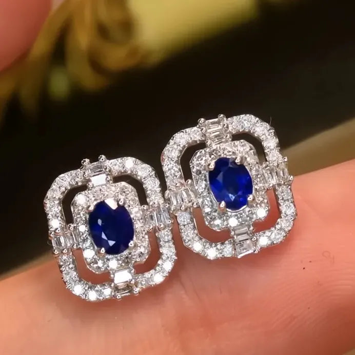 Geometric Blue Cubic Zirconia Stud Earrings for Women Modern Elegance