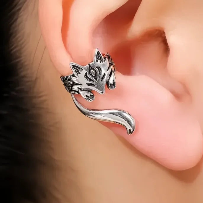 New Trendy Fox Shape Clip Earrings for Women Antique Silver Color Metal Ear Cuff Jewelry 2023 Statement