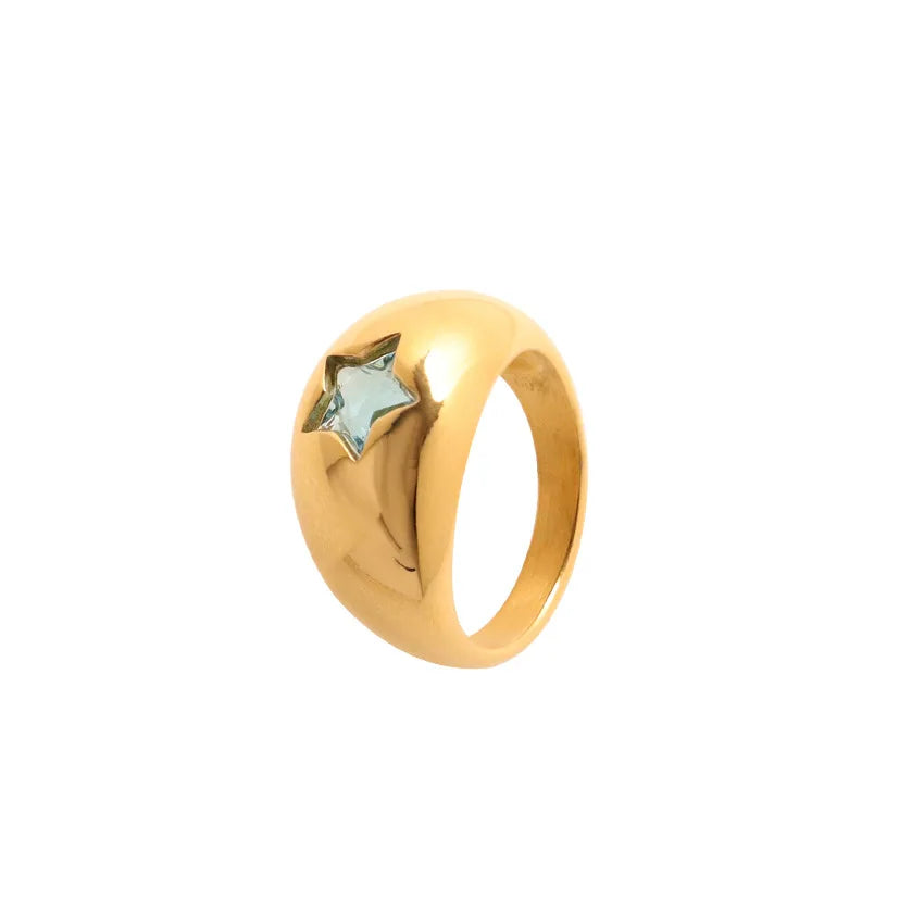 18K Gold Plated Stainless Steel CZ Geometric Twist Chunky Wedding Ring