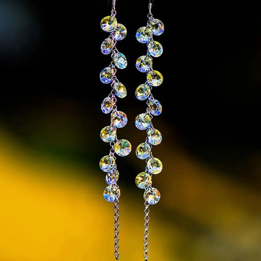 Korean Zircon Crystal Water Drop Tassel Earrings for Women Wedding Party Jewelry
