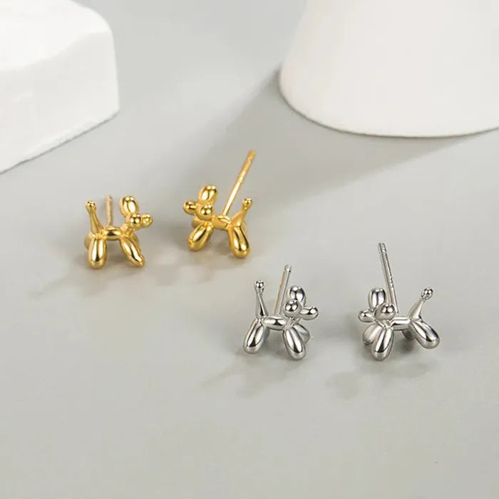 Silver Mini Balloon Dog Stud Earrings for Women Korean Jewelry