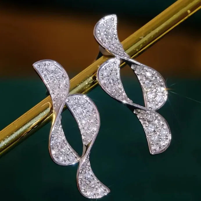 Dainty Silver Geometric Stud Earrings with Cubic Zirconia for Women