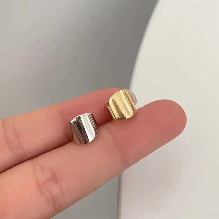 Irregular Geometric Copper Clip-On Wide Plate No-Piercing Earrings Stylish