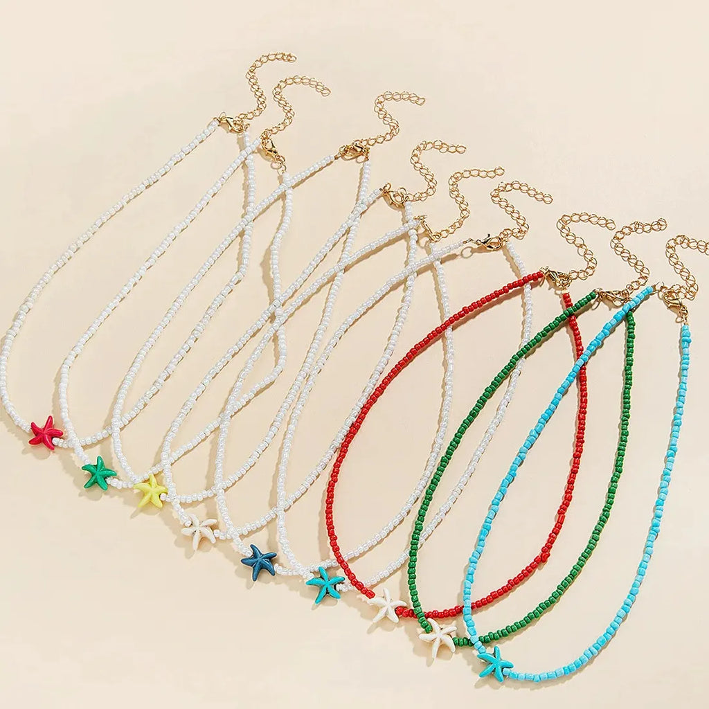 Handmade Multicolor Shell Starfish Necklace Women Copper Beads Choker Jewelry