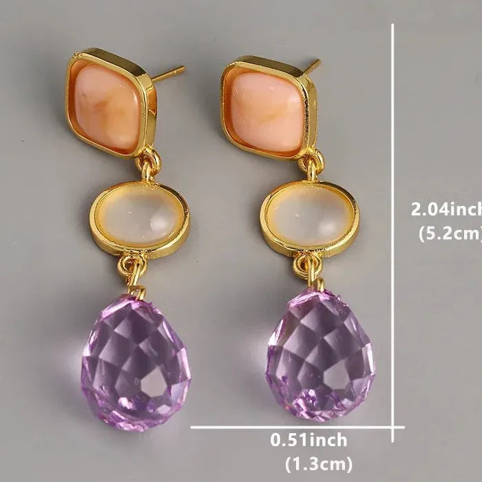 Elegant Purple Synthetic Crystal Geometric Pendant Drop Earrings Zinc Alloy Gemstone