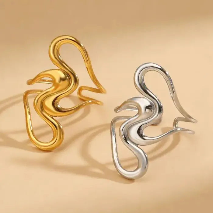 Adjustable Stainless Steel Irregular Geometric Hollow Opening Ring for Women Men Jewelry
