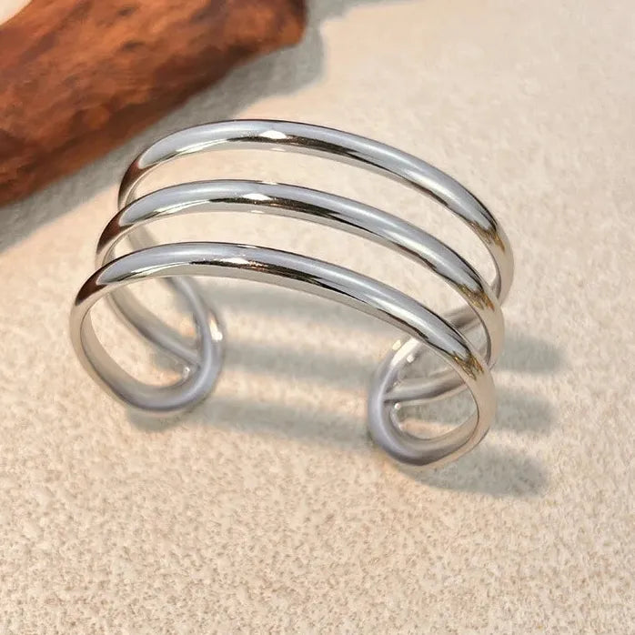 Vintage Hollow Out Stainless Steel C-Shape Wide Open Punk Bangle Bracelet Female