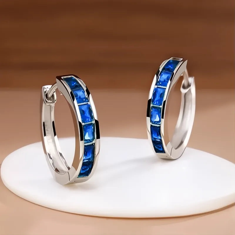Classic Design Women Hoop Earrings with Princess Square Cubic Zirconia, Elegant Fashion Jewelry