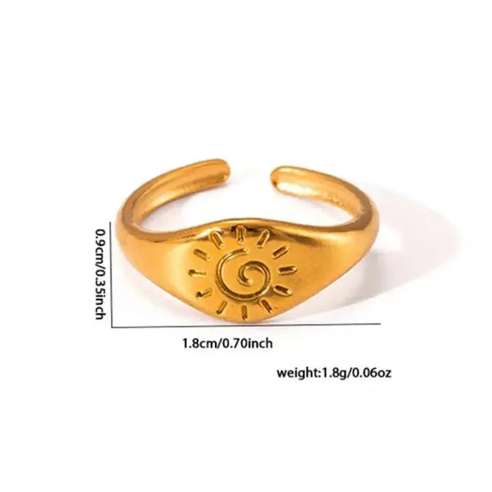 Gold Stainless Steel Geometric Sun Vortex Ring for Women Men Party Gift Jewelry