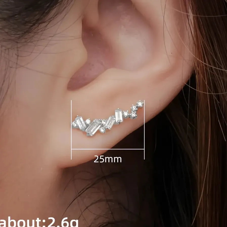 Stylish Geometric Cubic Zirconia Drop Earrings for Women, Brass Alloy