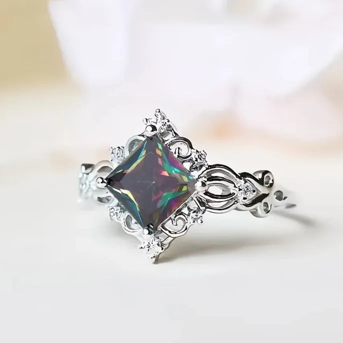 Princess Colorful Cubic Zirconia Brass Wedding Engagement Ring for Women