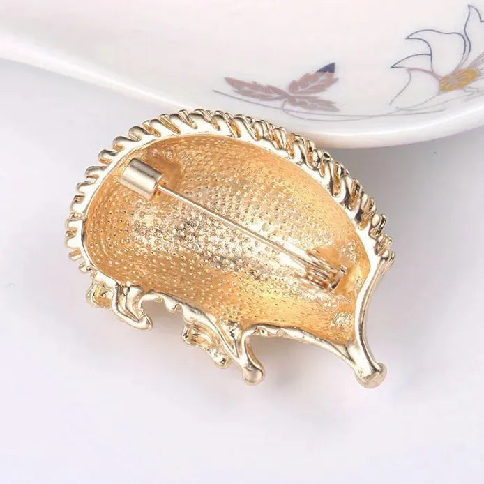 Vintage Ladies Hedgehog Brooch Rhinestone Animal Pin for Dress Accessory