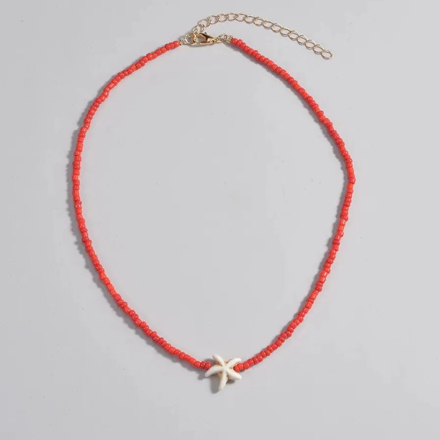 Handmade Multicolor Shell Starfish Necklace Women Copper Beads Choker Jewelry
