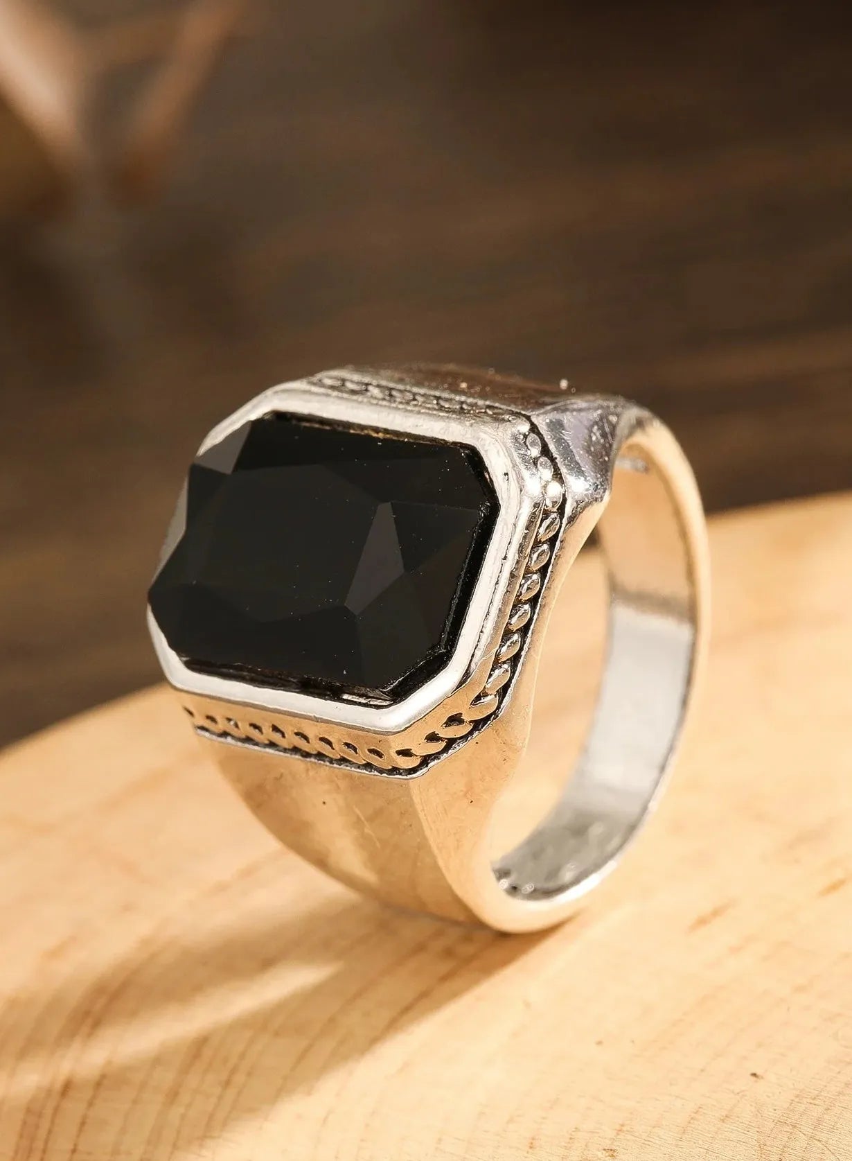 Men's Retro Alloy Plated Square Ring Steel Color Vintage Style Jewelry