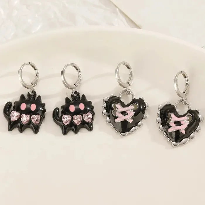 Vintage Punk Zinc Alloy Pink Crystal Cross Hoop Earrings Y2K Party