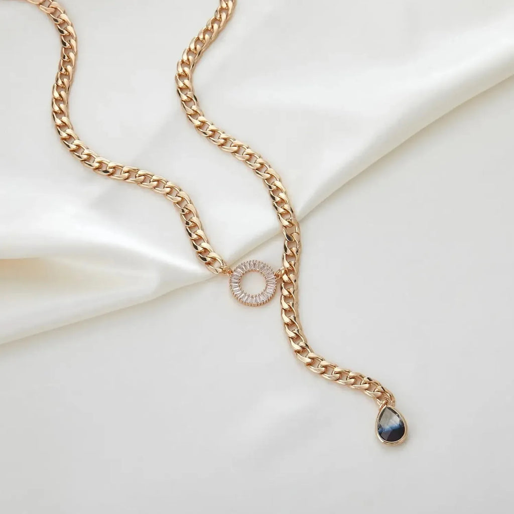Boho Gold Plated Stainless Steel Long Chain Necklace Featuring Natural Stone Beads